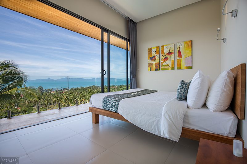 Villa Lili Kosamui bedroom with sea view and warm natural finishes