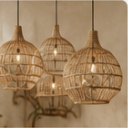 Handwoven pendant lights made from natural fibers